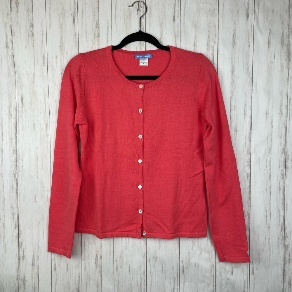 White + Warren Peach Cardigan Small